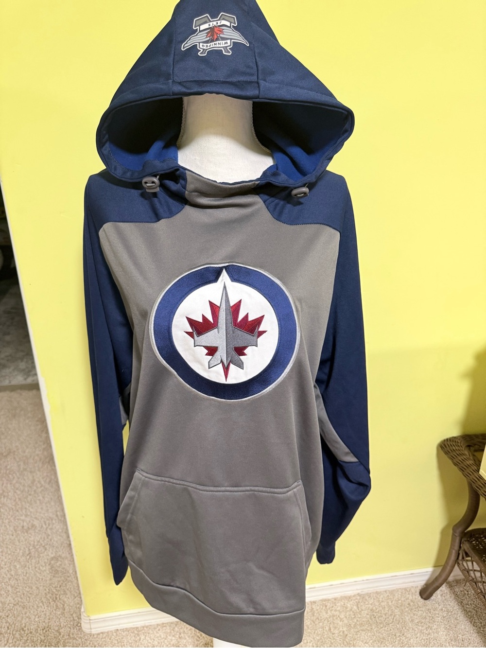Men's Navy and Gray Pullover Hoodie with Embroidered Maple Crest